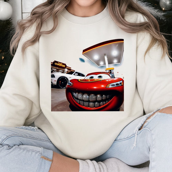 Racing Car With Diamond Grillz Sweatshirt | Funny Meme Graphic Design | Premium Cotton-Blend Fleece | Hip Hop Inspired Gift F