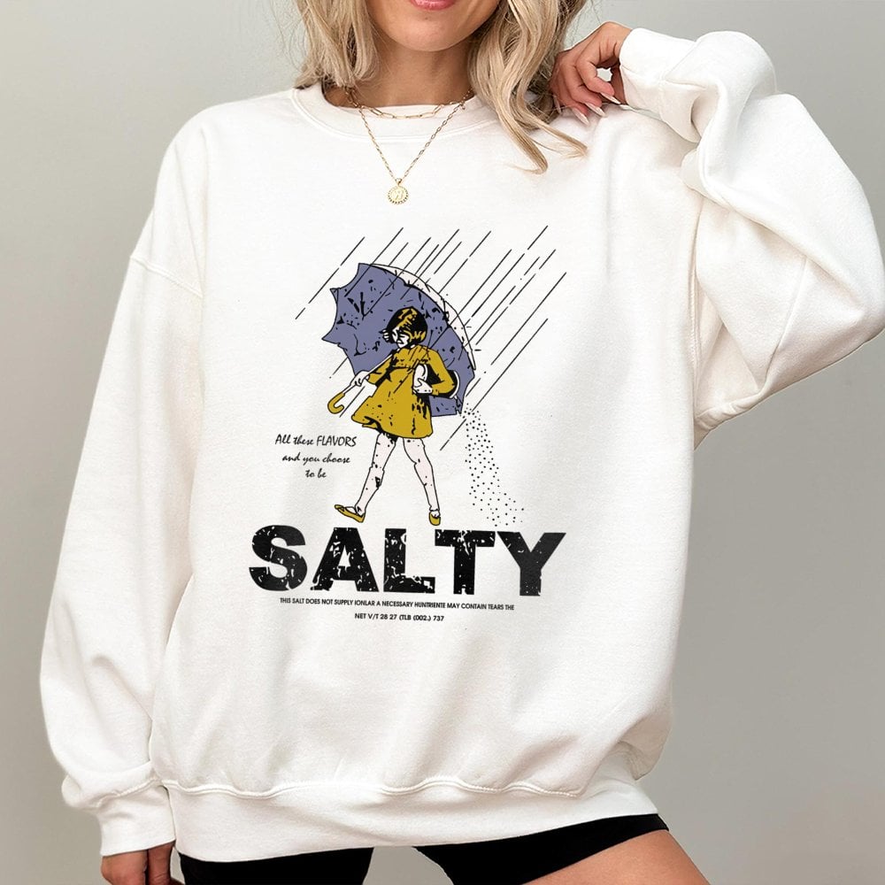 Salty Girl Sweatshirt | Retro Umbrella Graphic Illustration | Premium Cotton Blend | Funny Sarcastic Gift for Her