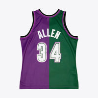 Milwaukee Bucks Mitchell & Ness Ray Allen 1996 Split Swingman Jersey - Green/Purple