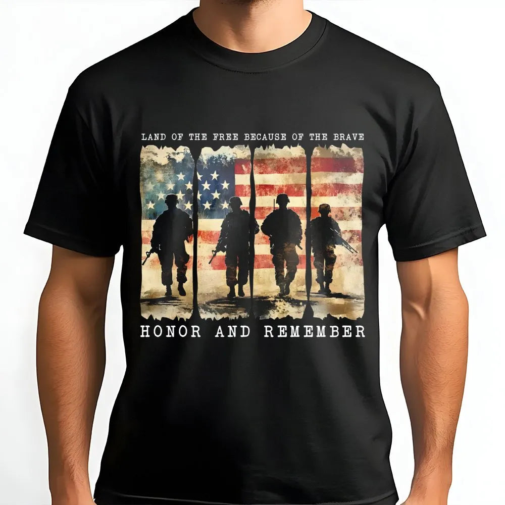 Patriotic Soldier T-Shirt | American Flag Military Silhouette | Premium Soft Cotton | Memorial Day Veteran Gift For Men And W