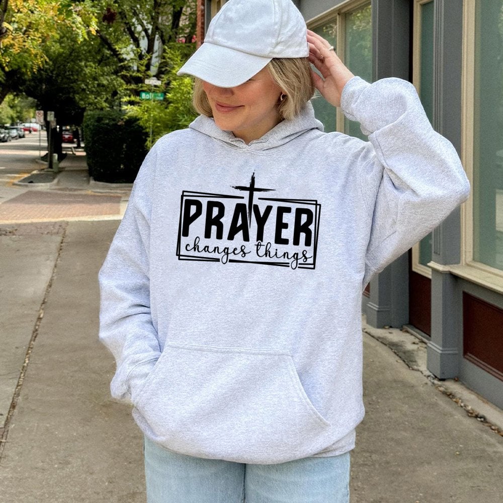 Prayer Changes Things Hoodie | Christian Faith Graphic Cross Design | Premium Cotton-Blend Sweatshirt | Religious Gift for Me