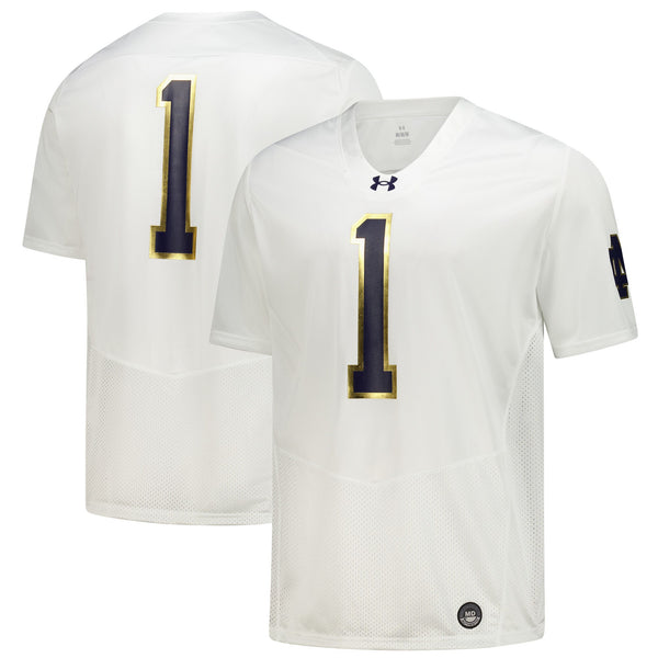 Notre Dame Fighting Irish Under Armour #1 Replica Football Jersey - White
