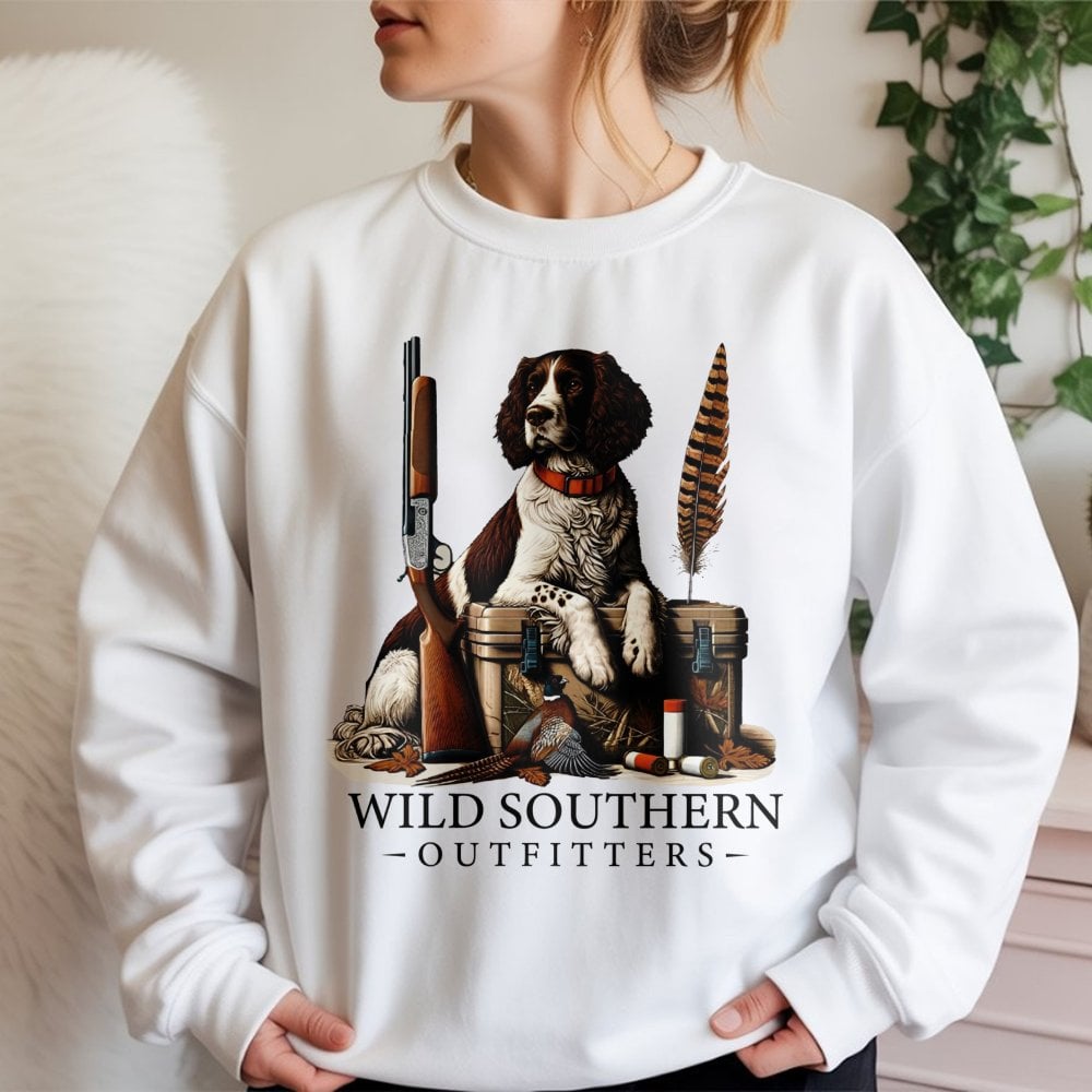 Hunting Dog Sweatshirt | English Springer Spaniel & Pheasant Design | Premium Cotton Blend | Gift for Outdoorsman and Country