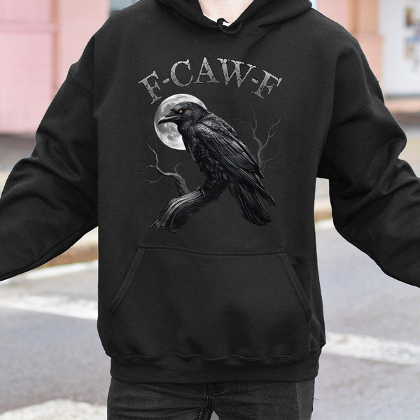 Gothic Crow Graphic Hoodie | Funny F-Caw-F Bird Pun Design | Premium Cotton Blend | Sarcastic Gift for Bird Lovers and Goth A