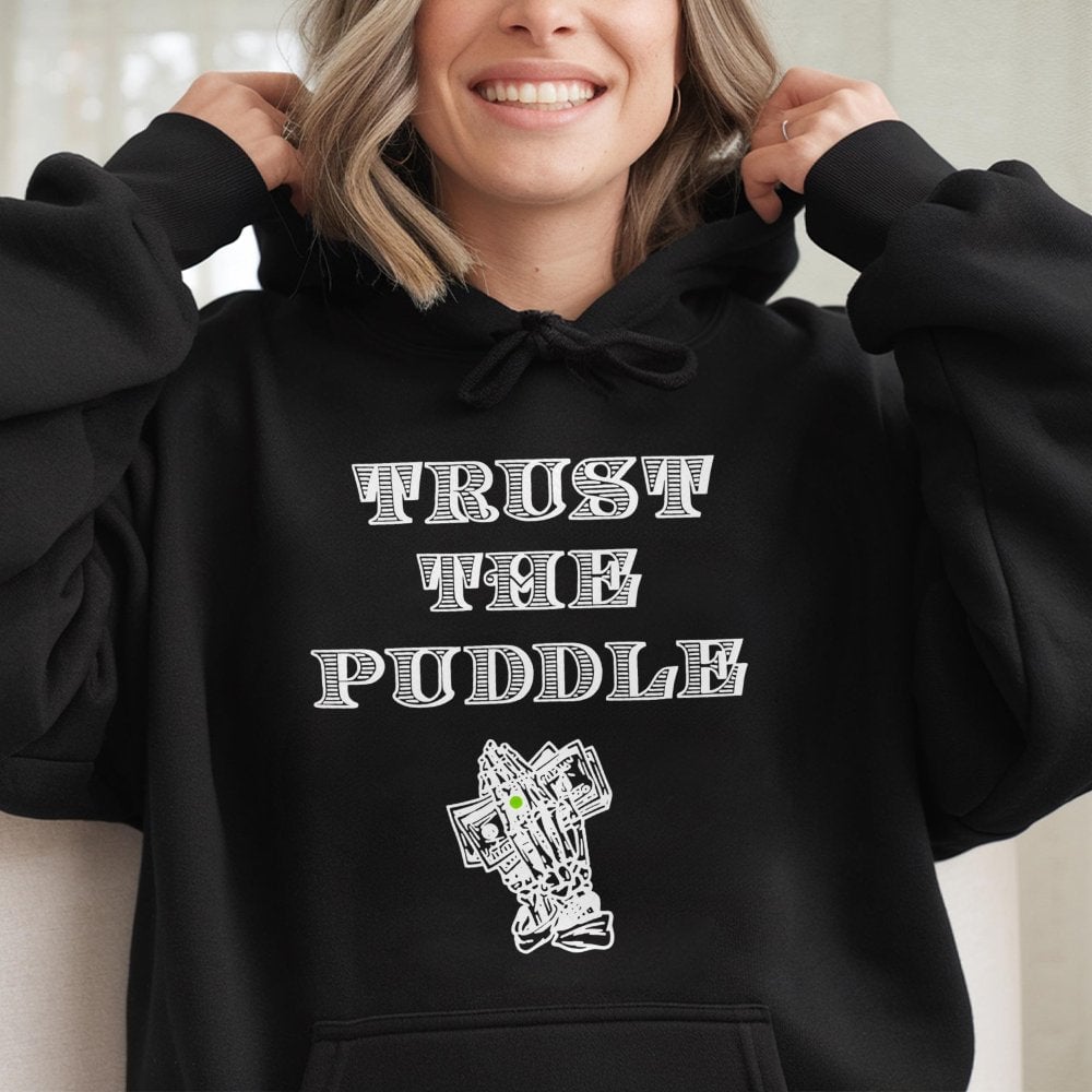 Trust The Puddle Mechanic Hoodie | Skeleton Praying Hands Graphic | Premium Cotton-Poly Blend | Gift for Car Enthusiasts & Ga