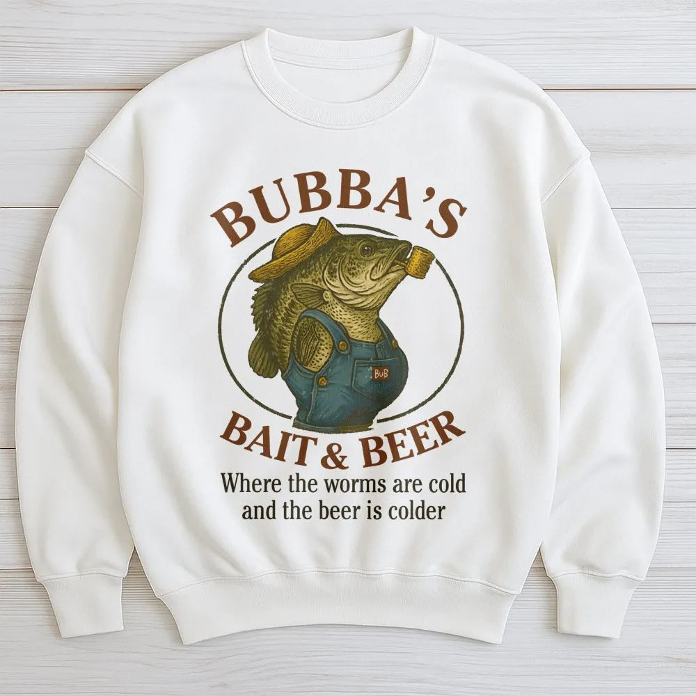 Bubba's Bait & Beer Sweatshirt | Funny Fishing Graphic Apparel | Premium Cotton Blend | Gift for Fishermen & Outdoorsmen