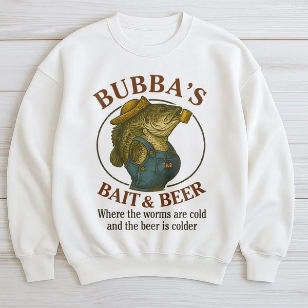 Bubba's Bait & Beer Sweatshirt | Funny Fishing Graphic Apparel | Premium Cotton Blend | Gift for Fishermen & Outdoorsmen