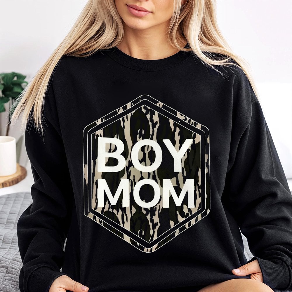 Boy Mom Sweatshirt | Vintage Camo Hexagon Print | Premium Cotton-Blend | Trendy Gift for Her
