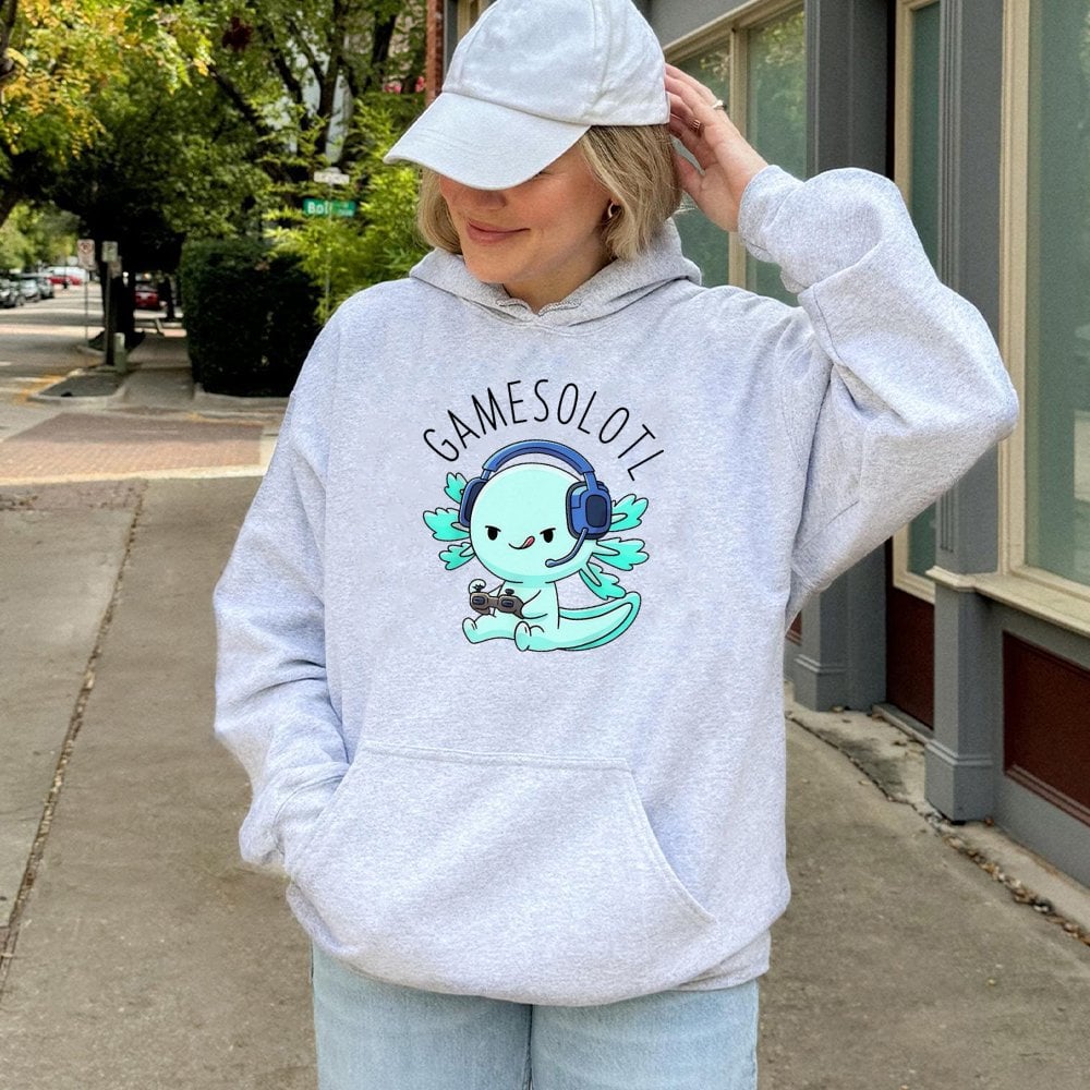 Axolotl Gamer Hoodie | Gamesolotl Video Game Design | Cotton-Poly Blend Sweatshirt | Funny Gift for Gamers and Animal Lovers