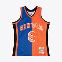 New York Knicks Mitchell & Ness Latrell Sprewell 1998 Split Swingman Jersey - Blue/Orange