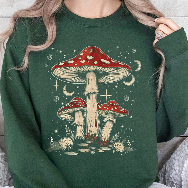Celestial Mushroom Sweatshirt | Boho Toadstool Graphic Print | Soft Cotton Blend Premium Pullover | Gift for Nature and Cotta