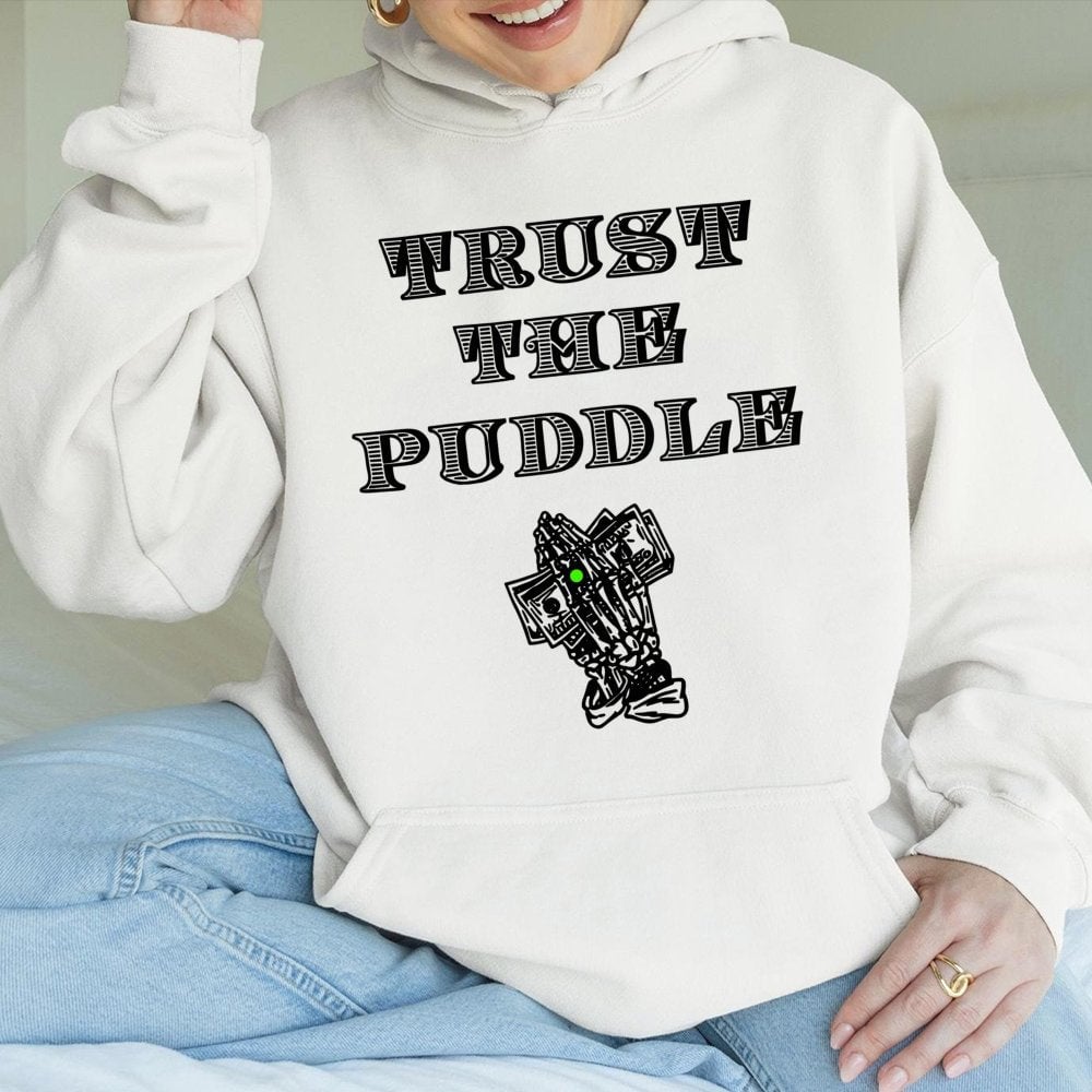 Trust The Puddle Mechanic Hoodie | Skeleton Praying Hands Graphic | Premium Cotton-Poly Blend | Gift for Car Enthusiasts & Ga