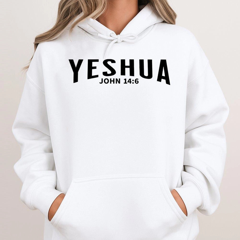 Yeshua Hoodie | John 14:6 Bible Verse Graphic Print | Premium Cotton Blend Sweatshirt | Inspirational Christian Faith Gift Fo