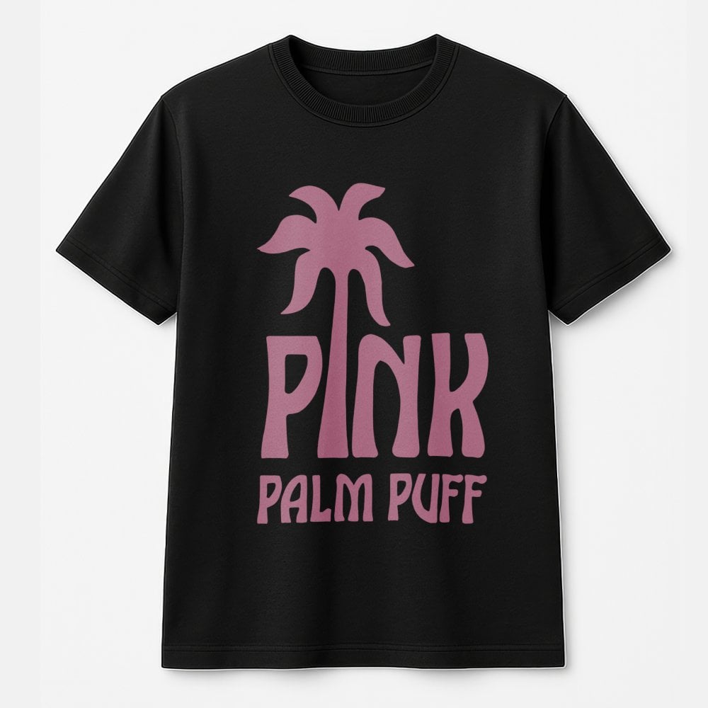 Pink Palm Puff T-Shirt | Retro Tropical Beach Aesthetic Graphic | Premium 100% Cotton Tee | Trendy Unisex Summer Gift For Bea