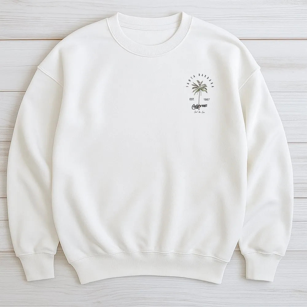 Santa Barbara California Sweatshirt | Coastal Surf Sun Graphic | Cotton Polyester Blend | Unisex Gift for Beach Lovers