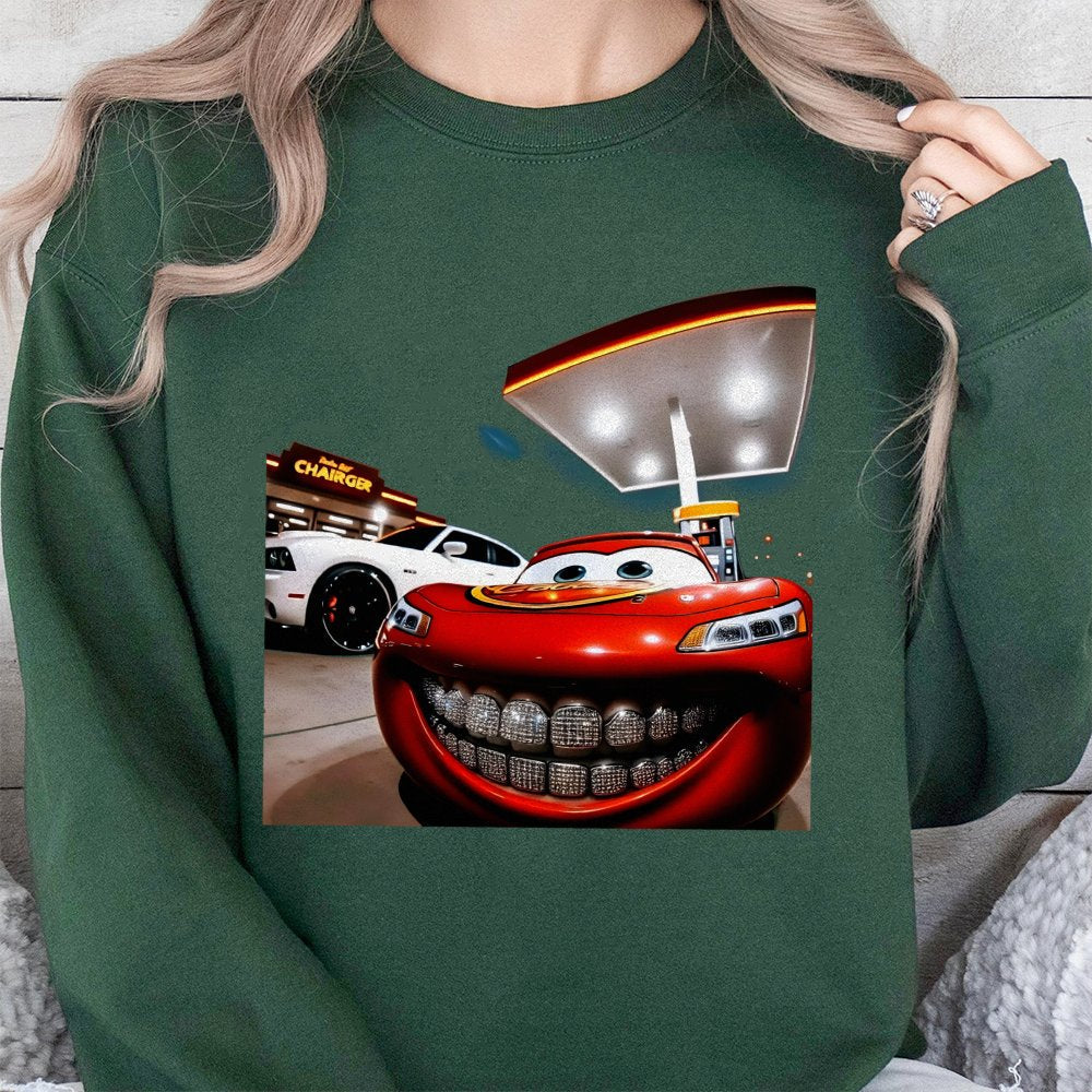 Racing Car With Diamond Grillz Sweatshirt | Funny Meme Graphic Design | Premium Cotton-Blend Fleece | Hip Hop Inspired Gift F