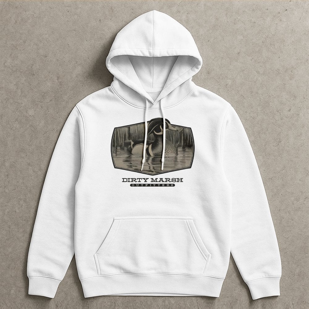 Duck Hunting Hoodie | Vintage Wood Duck Marsh Graphic | Premium Cotton Blend | Waterfowl Outdoor Gift for Hunters