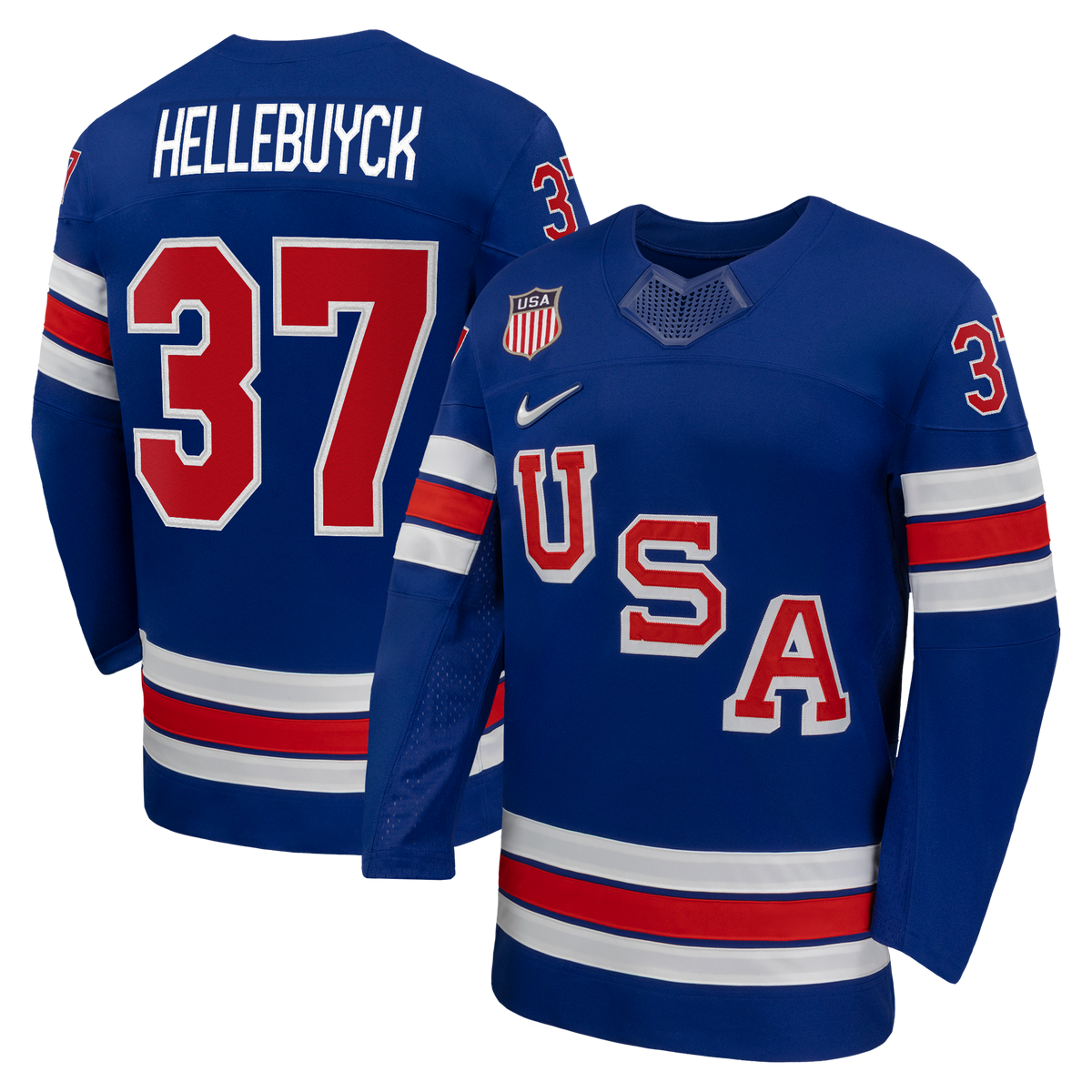 Connor Hellebuyck Nike Royal US Hockey 2026 Home Replica Jersey