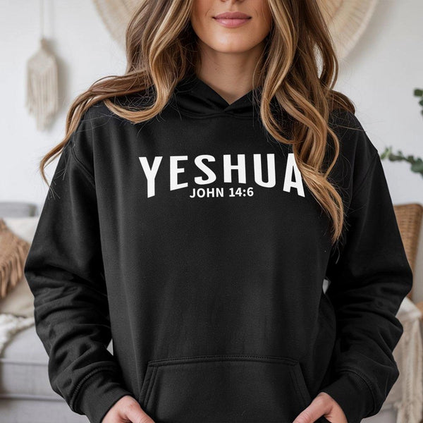 Yeshua Hoodie | John 14:6 Bible Verse Graphic Print | Premium Cotton Blend Sweatshirt | Inspirational Christian Faith Gift Fo