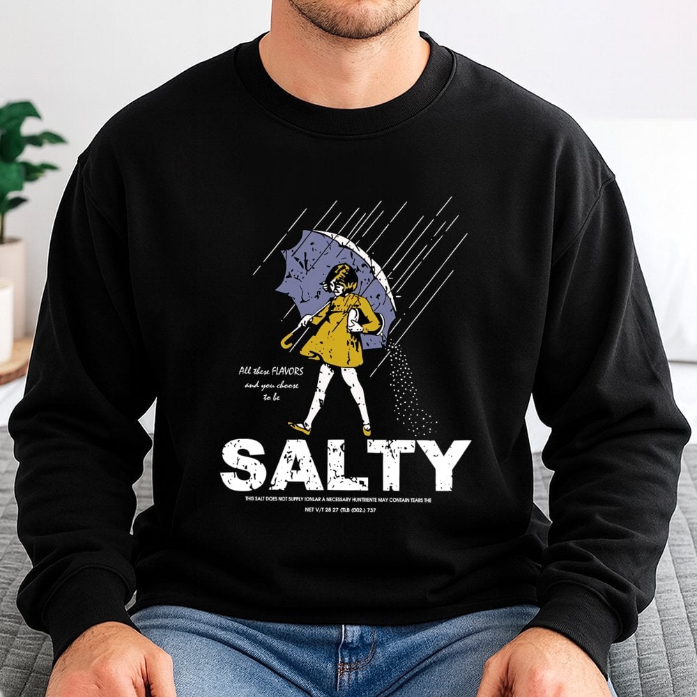 Salty Girl Sweatshirt | Retro Umbrella Graphic Illustration | Premium Cotton Blend | Funny Sarcastic Gift for Her