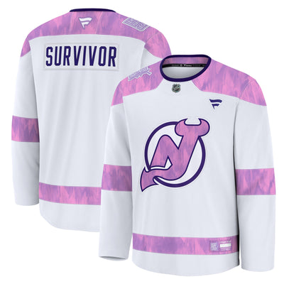 New Jersey Devils Fanatics White Hockey Fights Cancer Survivor Practice Jersey