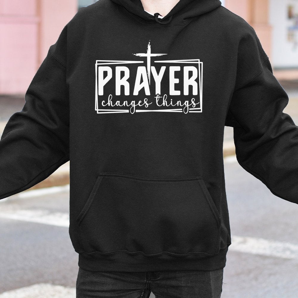 Prayer Changes Things Hoodie | Christian Faith Graphic Cross Design | Premium Cotton-Blend Sweatshirt | Religious Gift for Me