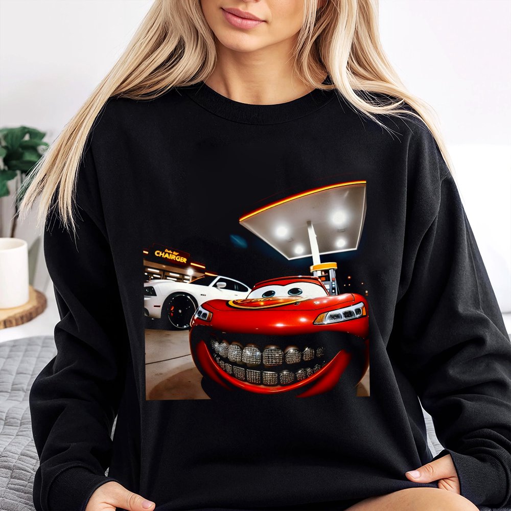 Racing Car With Diamond Grillz Sweatshirt | Funny Meme Graphic Design | Premium Cotton-Blend Fleece | Hip Hop Inspired Gift F