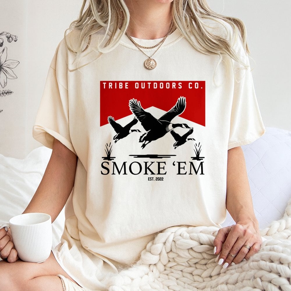 Duck Hunting T-Shirt | Smoke Em Waterfowl Graphic Tee | Premium 100% Cotton Shirt | Gift for Hunters and Outdoorsmen