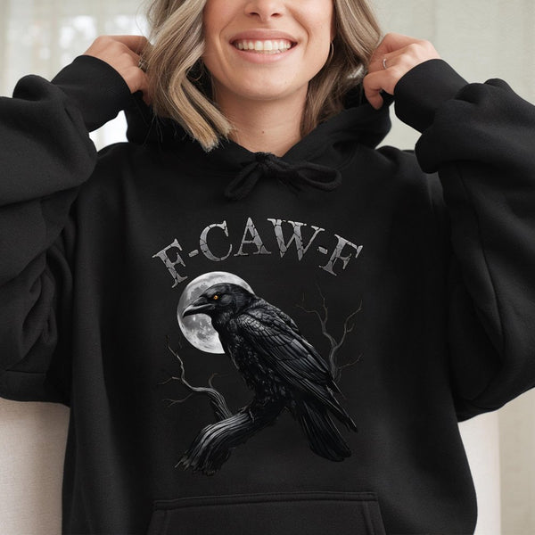 Gothic Crow Graphic Hoodie | Funny F-Caw-F Bird Pun Design | Premium Cotton Blend | Sarcastic Gift for Bird Lovers and Goth A