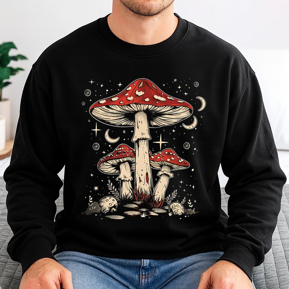 Celestial Mushroom Sweatshirt | Boho Toadstool Graphic Print | Soft Cotton Blend Premium Pullover | Gift for Nature and Cotta