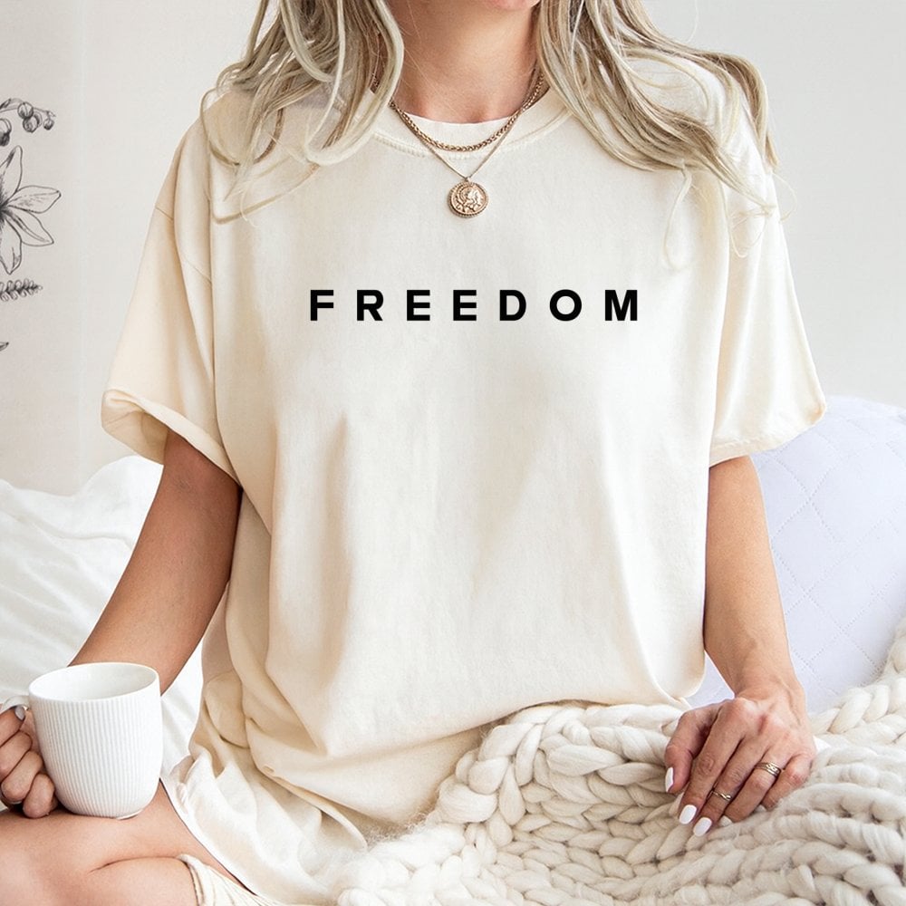 Freedom Graphic T-Shirt | Minimalist Typography Patriotic Design | 100% Premium Cotton | Conservative Gift For Men And Women