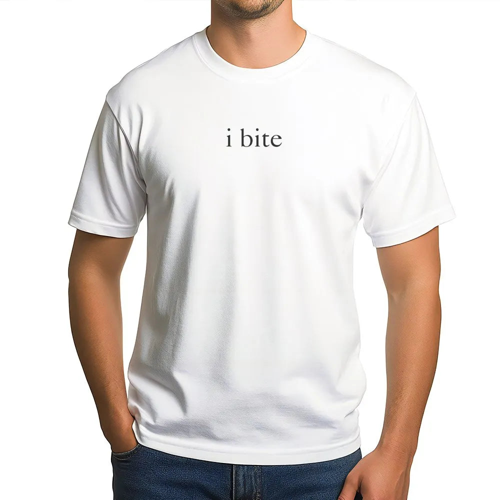 I Bite T-Shirt | Minimalist Graphic Sarcastic Meme | Premium Cotton Unisex Tee | Funny Gen Z Aesthetic Gift For Friends