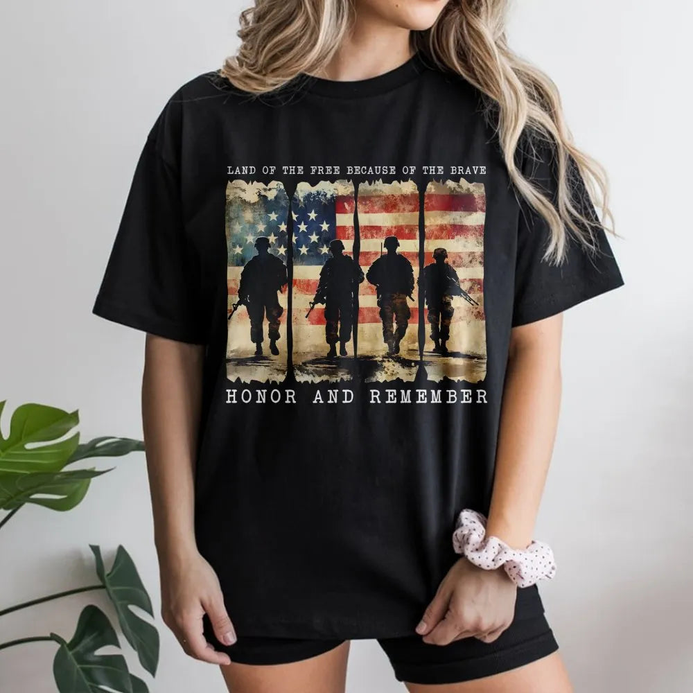 Patriotic Soldier T-Shirt | American Flag Military Silhouette | Premium Soft Cotton | Memorial Day Veteran Gift For Men And W