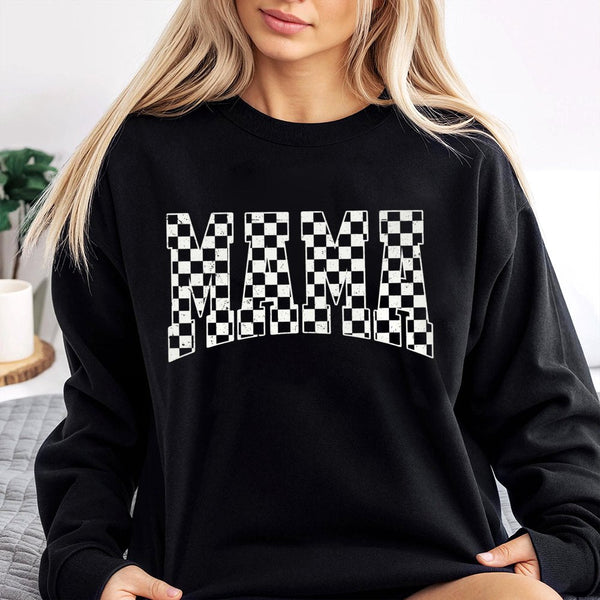 Mama Sweatshirt | Retro Checkered Varsity Font | Soft Cotton Blend | Trendy Gift for Mom New Mom Birthday Gift