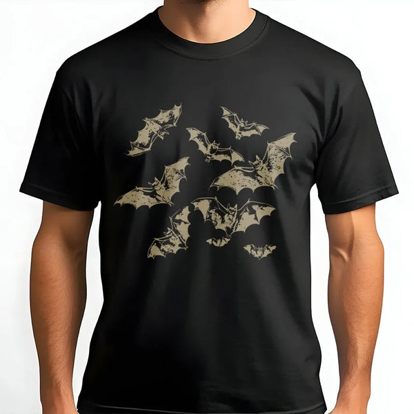 Bat Graphic T-Shirt | Vintage 90s Gothic Wildlife Art | Soft Cotton Aesthetic Apparel | Spooky Halloween Gift for Nature Love