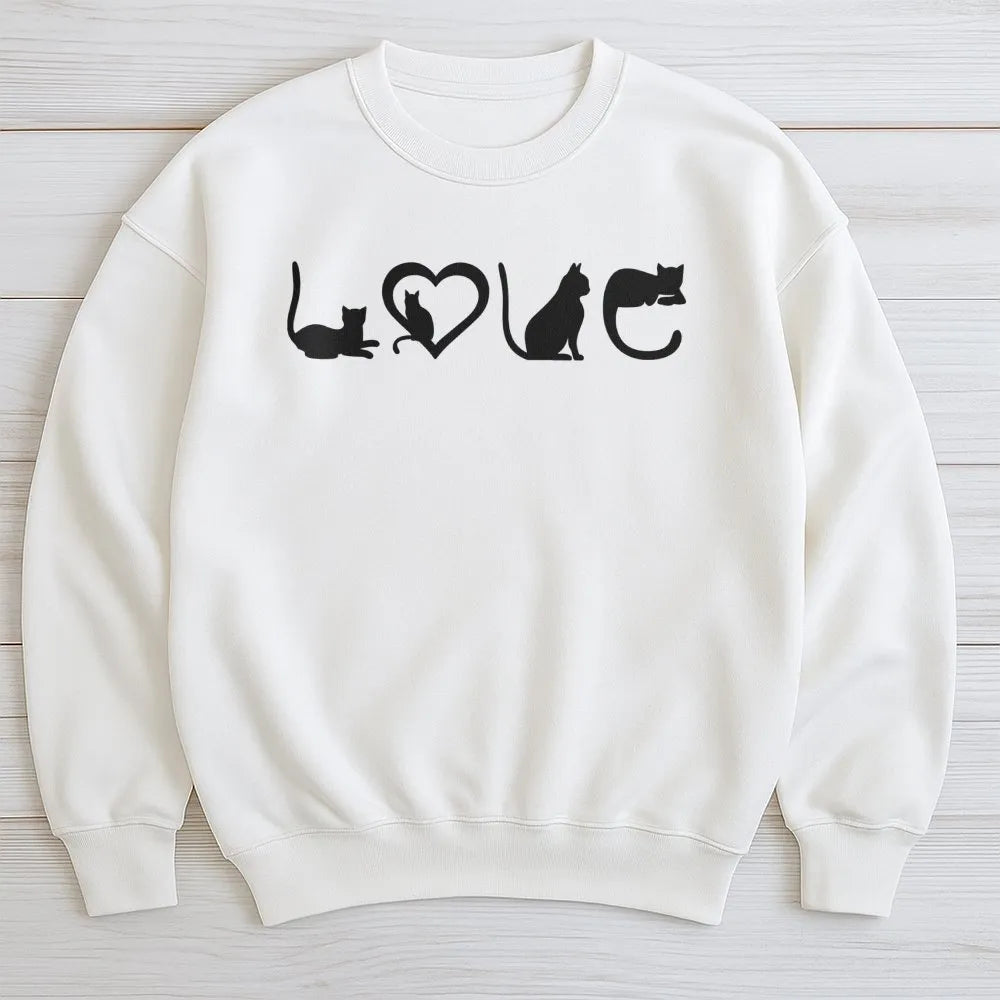 Cat Love Sweatshirt | Minimalist Cat Silhouette Graphic | Premium Cotton Blend | Gift for Cat Mom and Pet Lovers