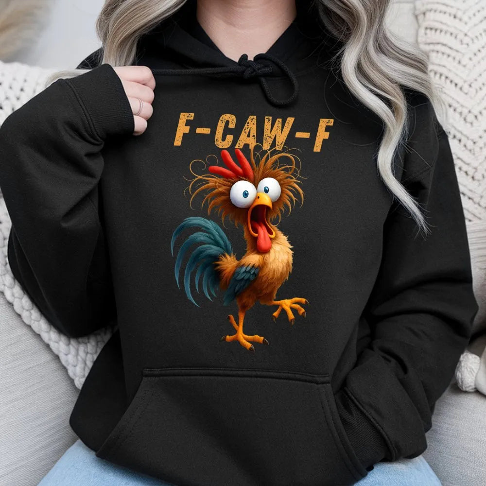 Funny Rooster Hoodie | F-CAW-F Crazy Chicken Graphic | Premium Cotton Blend | Gift for Chicken Lovers & Farmers