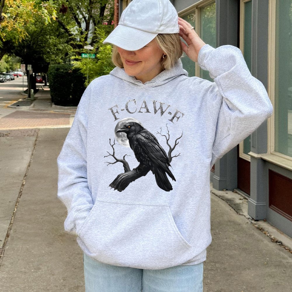 Gothic Crow Graphic Hoodie | Funny F-Caw-F Bird Pun Design | Premium Cotton Blend | Sarcastic Gift for Bird Lovers and Goth A