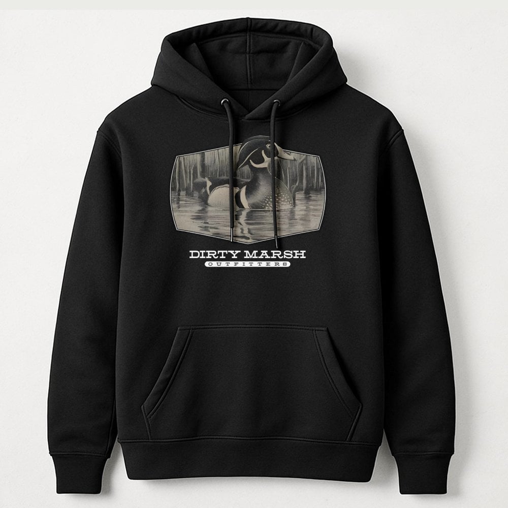 Duck Hunting Hoodie | Vintage Wood Duck Marsh Graphic | Premium Cotton Blend | Waterfowl Outdoor Gift for Hunters