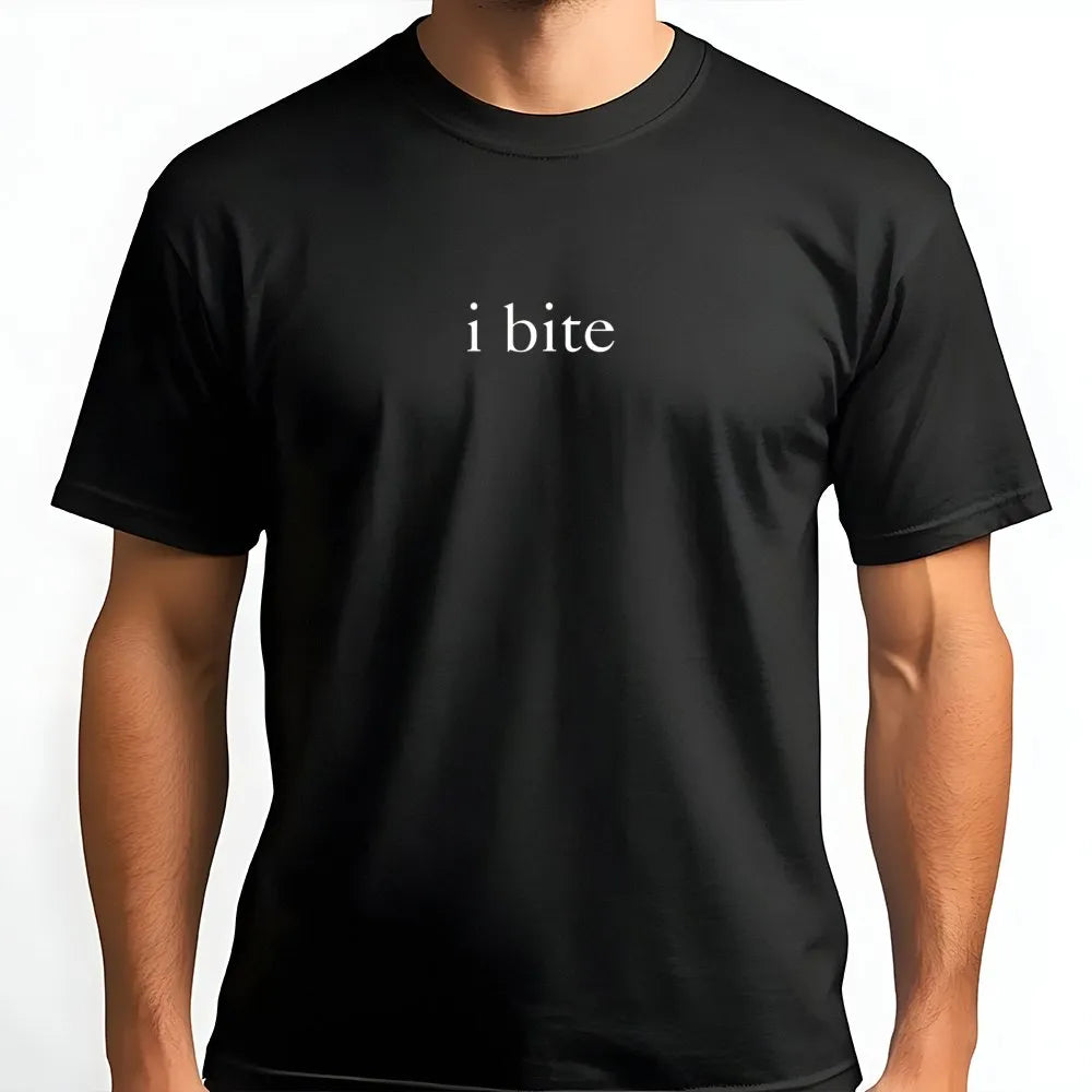 I Bite T-Shirt | Minimalist Graphic Sarcastic Meme | Premium Cotton Unisex Tee | Funny Gen Z Aesthetic Gift For Friends