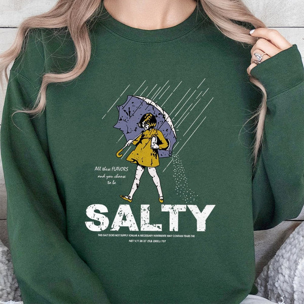 Salty Girl Sweatshirt | Retro Umbrella Graphic Illustration | Premium Cotton Blend | Funny Sarcastic Gift for Her