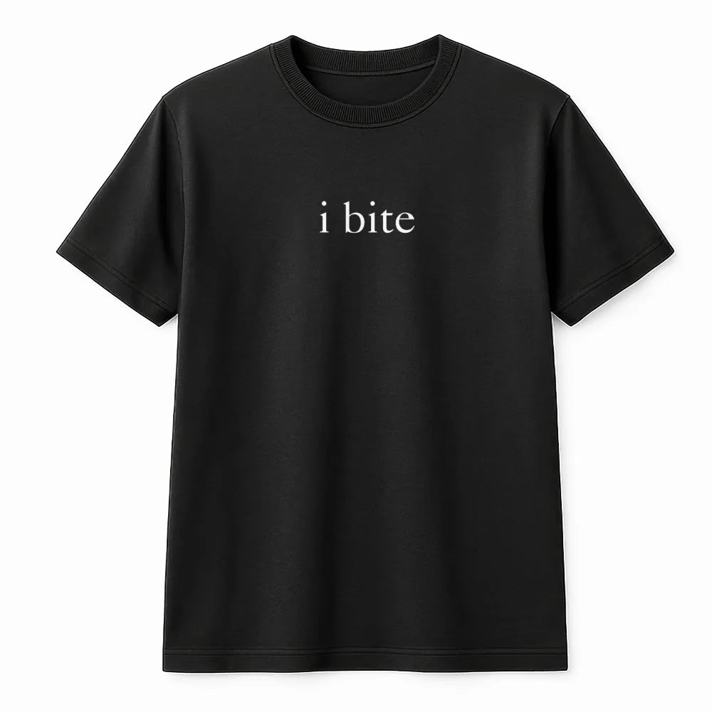 I Bite T-Shirt | Minimalist Graphic Sarcastic Meme | Premium Cotton Unisex Tee | Funny Gen Z Aesthetic Gift For Friends
