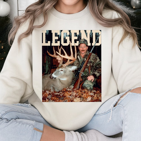 Legend Buck Hunter Sweatshirt | Vintage Hunting Graphic Print | Premium Cotton Blend Crewneck | Gift For Deer Hunters And Out