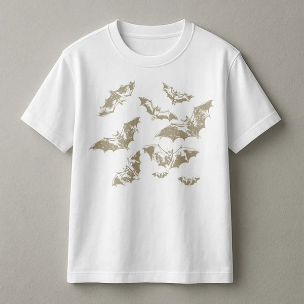 Bat Graphic T-Shirt | Vintage 90s Gothic Wildlife Art | Soft Cotton Aesthetic Apparel | Spooky Halloween Gift for Nature Love