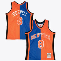 New York Knicks Mitchell & Ness Latrell Sprewell 1998 Split Swingman Jersey - Blue/Orange