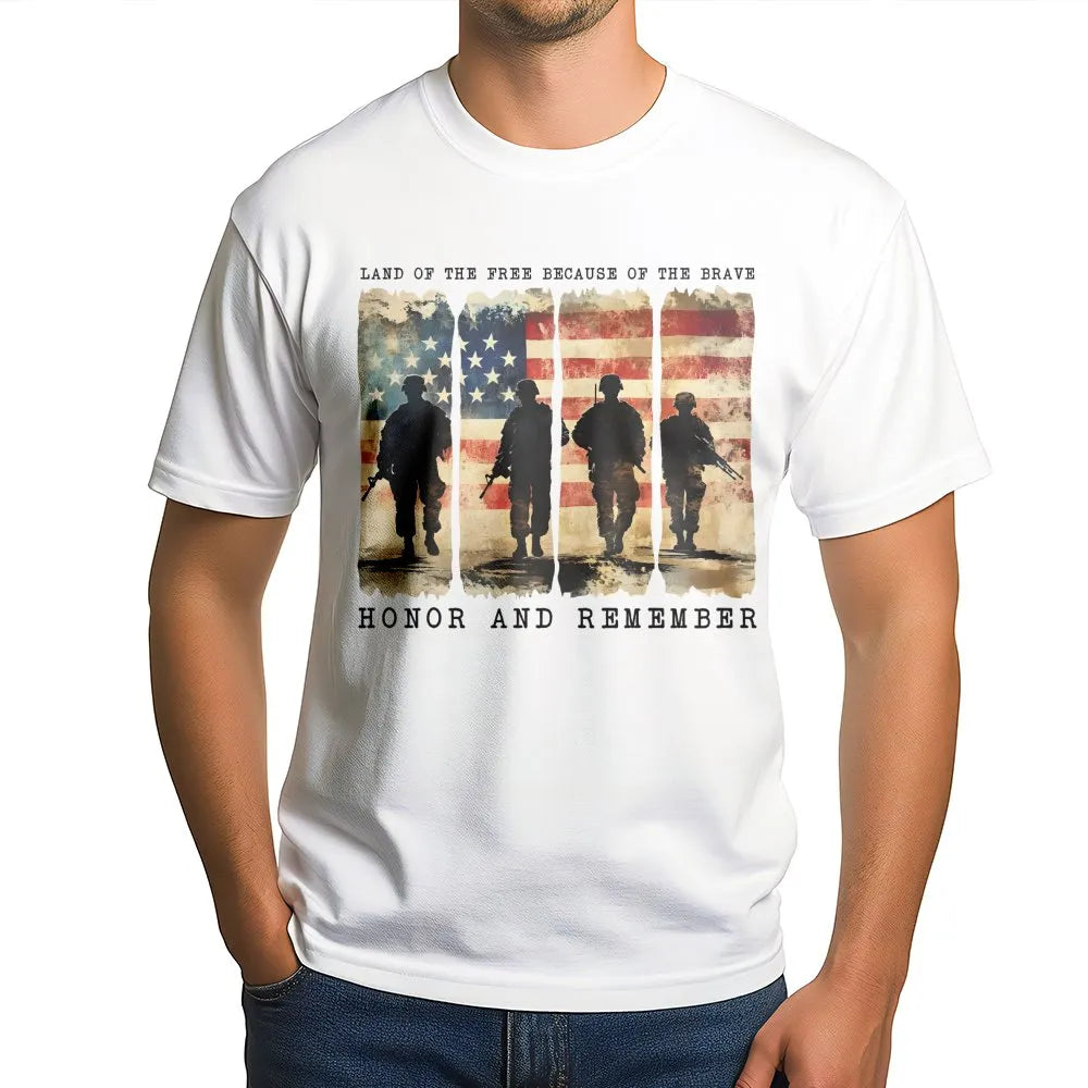 Patriotic Soldier T-Shirt | American Flag Military Silhouette | Premium Soft Cotton | Memorial Day Veteran Gift For Men And W