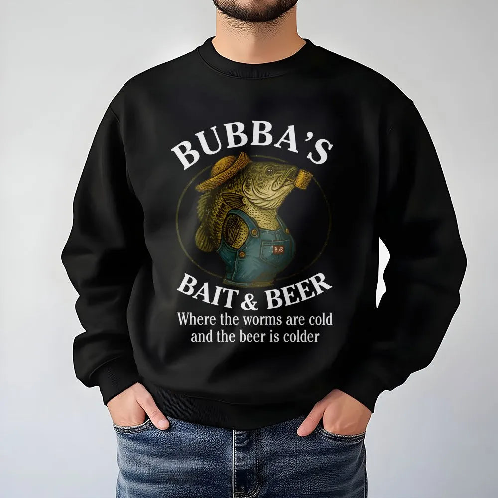 Bubba's Bait & Beer Sweatshirt | Funny Fishing Graphic Apparel | Premium Cotton Blend | Gift for Fishermen & Outdoorsmen