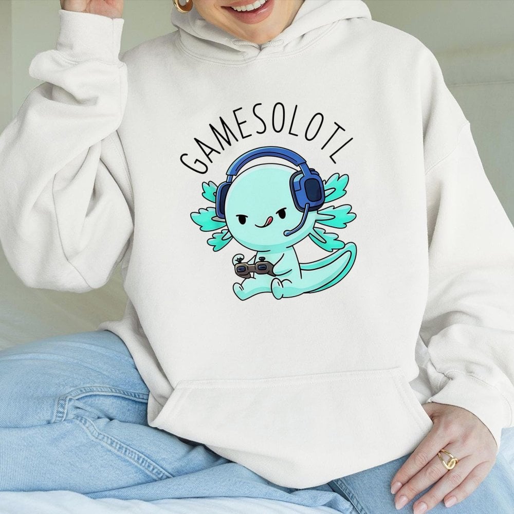 Axolotl Gamer Hoodie | Gamesolotl Video Game Design | Cotton-Poly Blend Sweatshirt | Funny Gift for Gamers and Animal Lovers