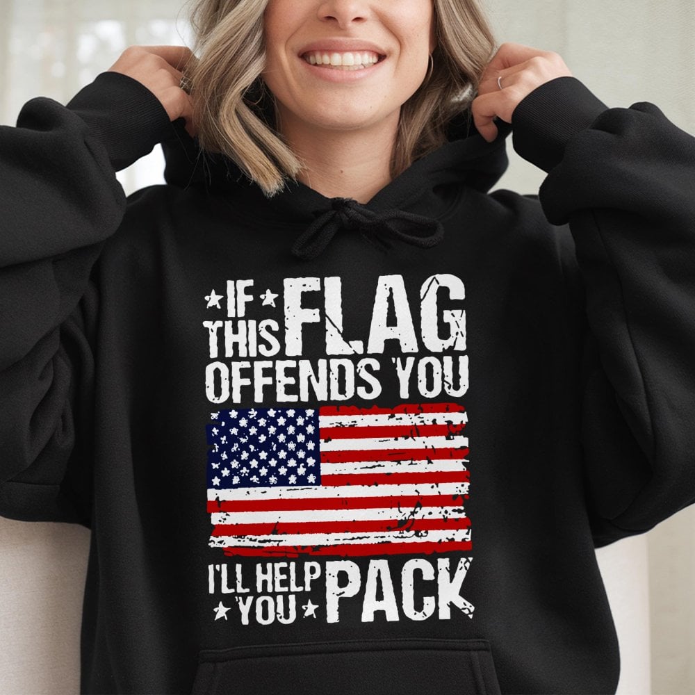 American Flag Hoodie | If This Flag Offends You Design | Premium Cotton-Blend Patriotic Sweatshirt | Unisex USA Pride Gift fo