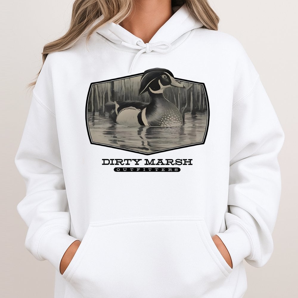 Duck Hunting Hoodie | Vintage Wood Duck Marsh Graphic | Premium Cotton Blend | Waterfowl Outdoor Gift for Hunters
